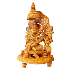 A handmade Rajasthani murti of Ganesha with his consorts Riddhi and Siddhi.