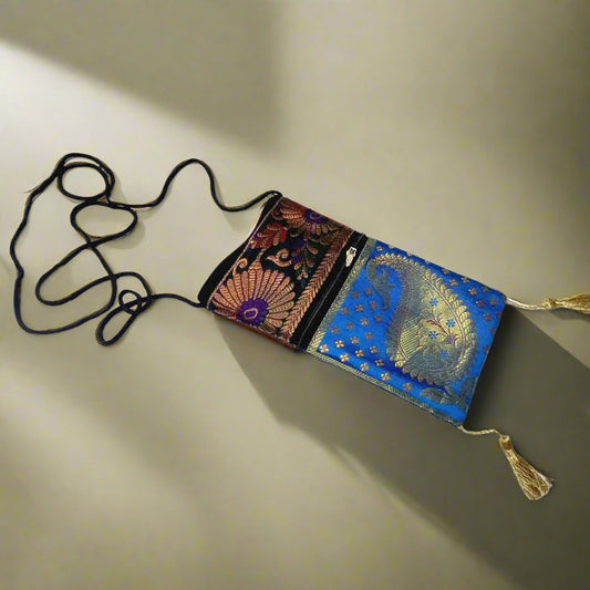 Stylish silk phone pouch with front zipper for coins, keys, and small essentials