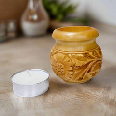 Unique handcrafted wooden pot-shaped candle holder for decoration