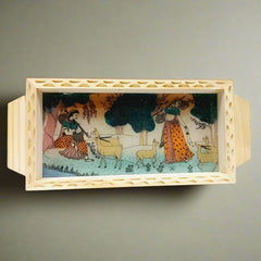 Colorful gemstone painted wooden tray for elegant dining and home decor