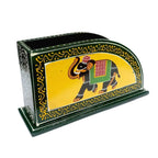 A handmade wooden tissue dispenser, ideal for a dining table or office desk.