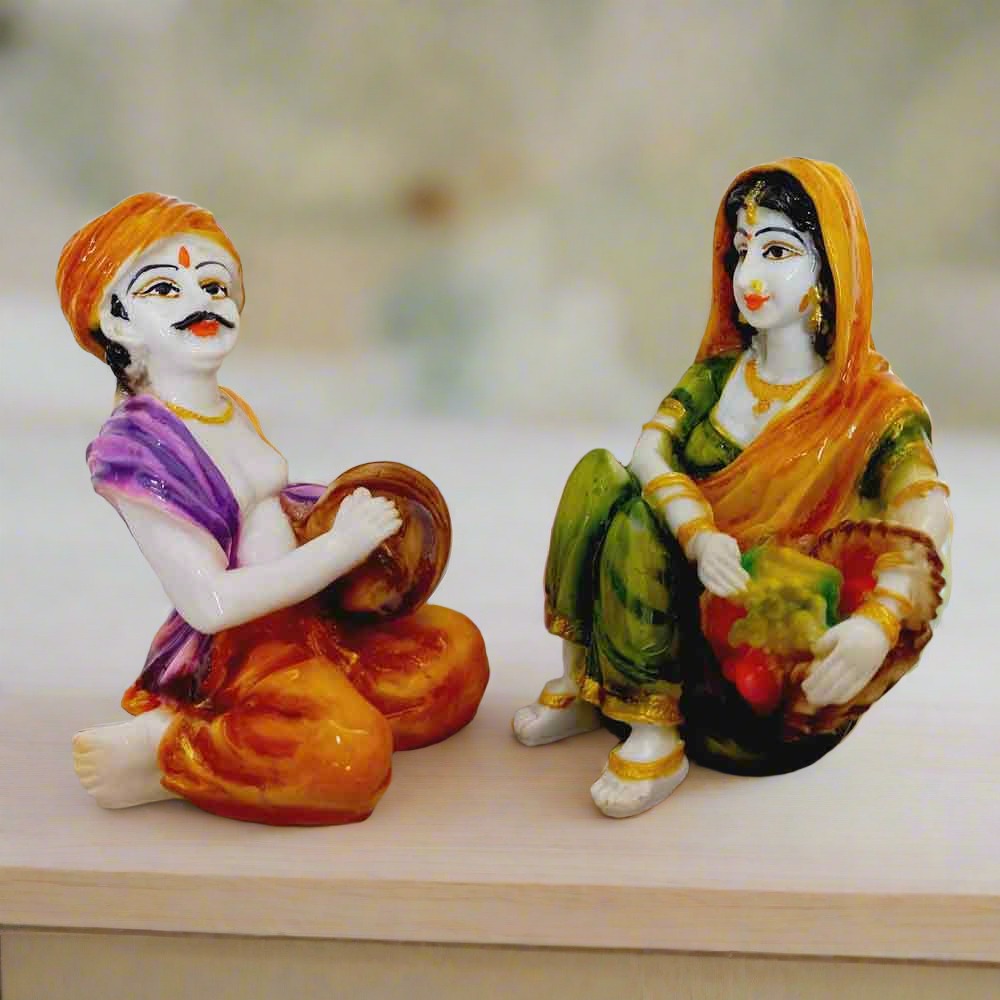 Cultural Rajasthani couple figurines, handcrafted decorative statue set of 2