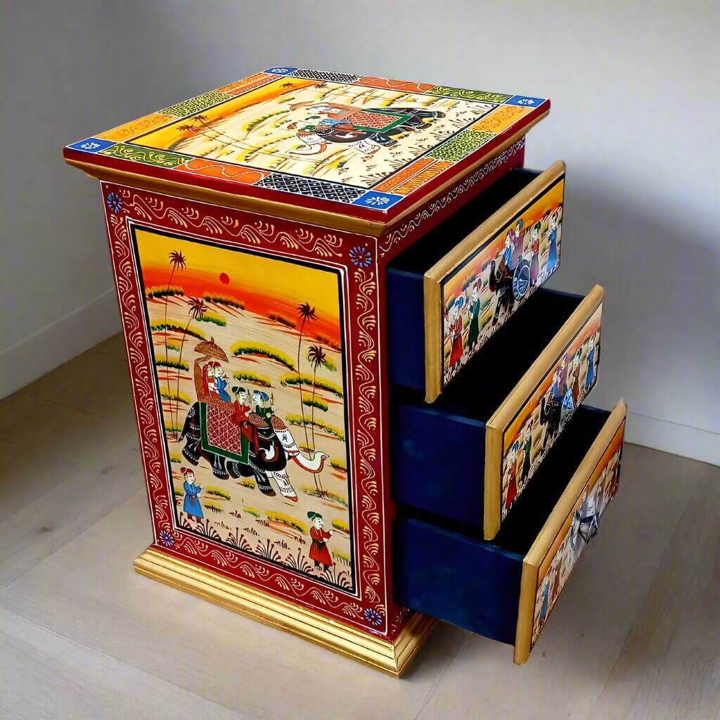 Hand-painted wooden chest with 3 drawers for decorative home storage