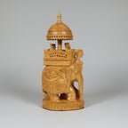 Hand-carved wooden elephant reflecting India royal heritage and Maharaja era grandeur.
