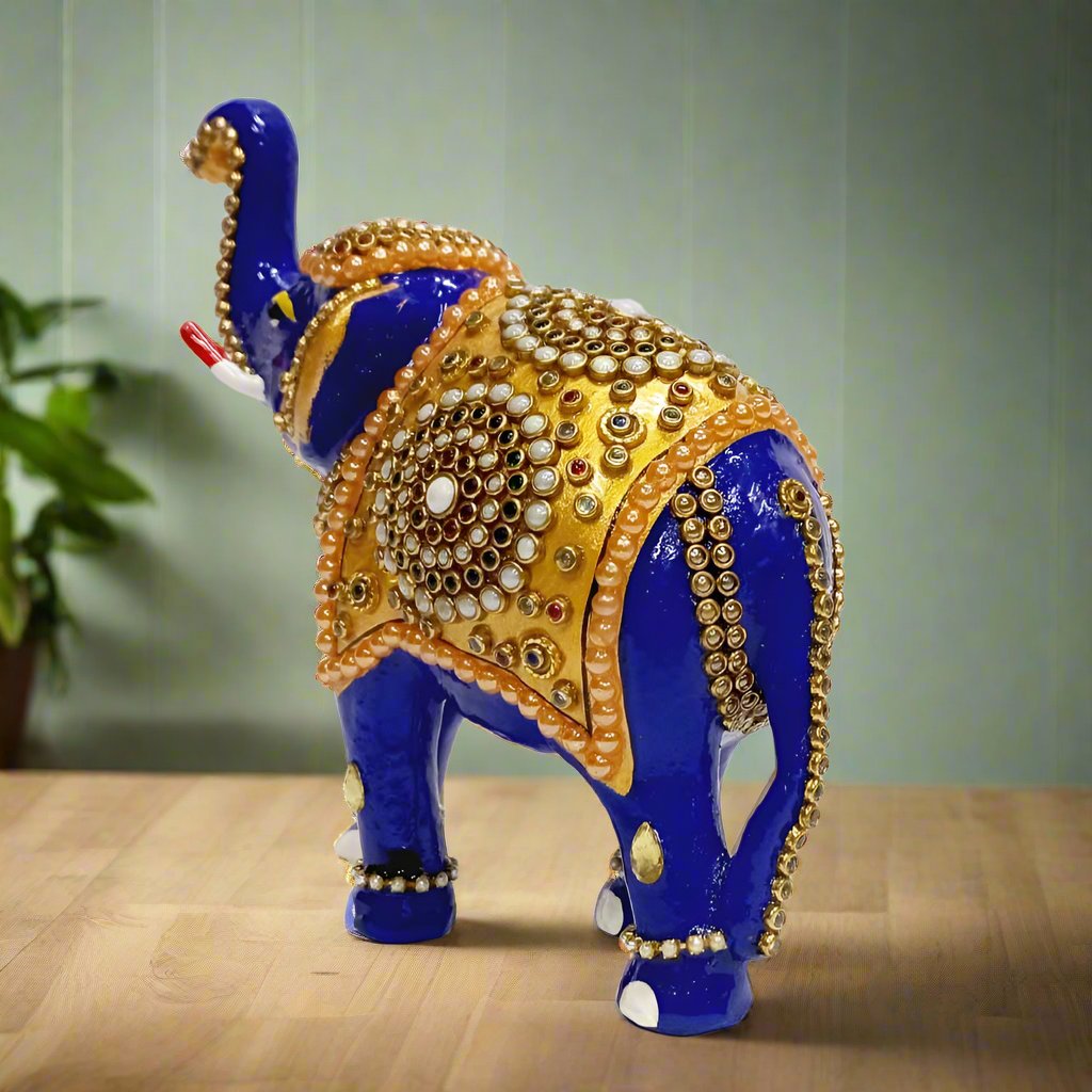 Decorative Metal Elephant Statue with Meenakari Enamel Work and Multicolor Stones