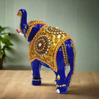 Decorative Metal Elephant Statue with Meenakari Enamel Work and Multicolor Stones