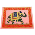 A traditional Indian hand-painted silk art piece featuring an elephant.