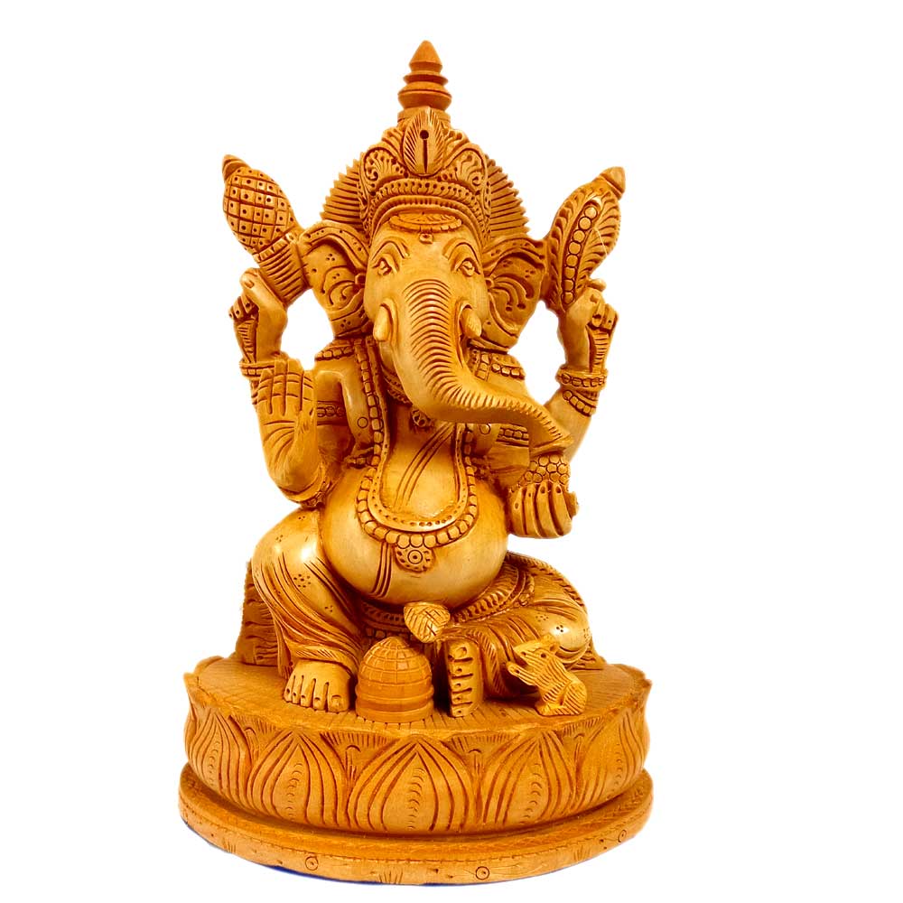 Indian handmade Ganesha showpiece made from premium Kadamba wood for office or altar decor.