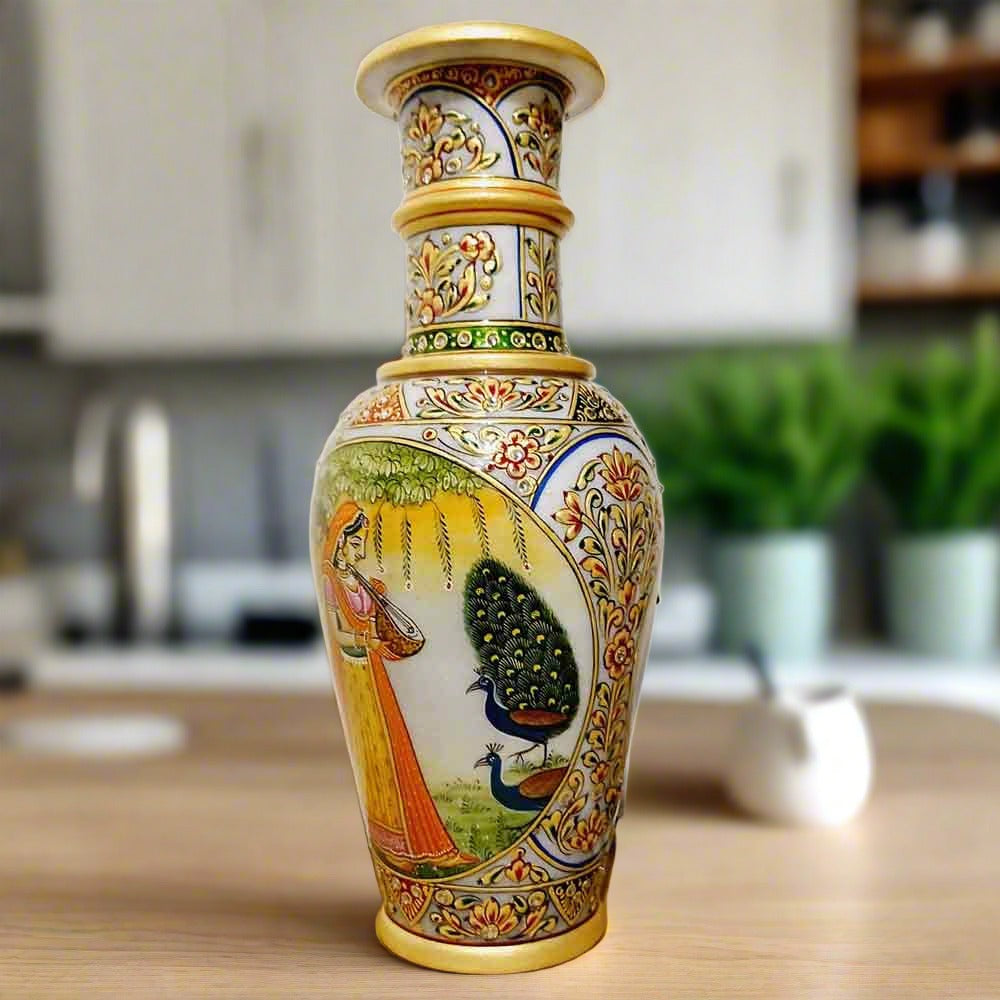 Artistically handcrafted marble vase with painting