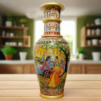 Elegant handcrafted marble vase with Radha Krishna motif