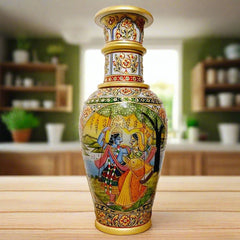 Elegant handcrafted marble vase with Radha Krishna motif