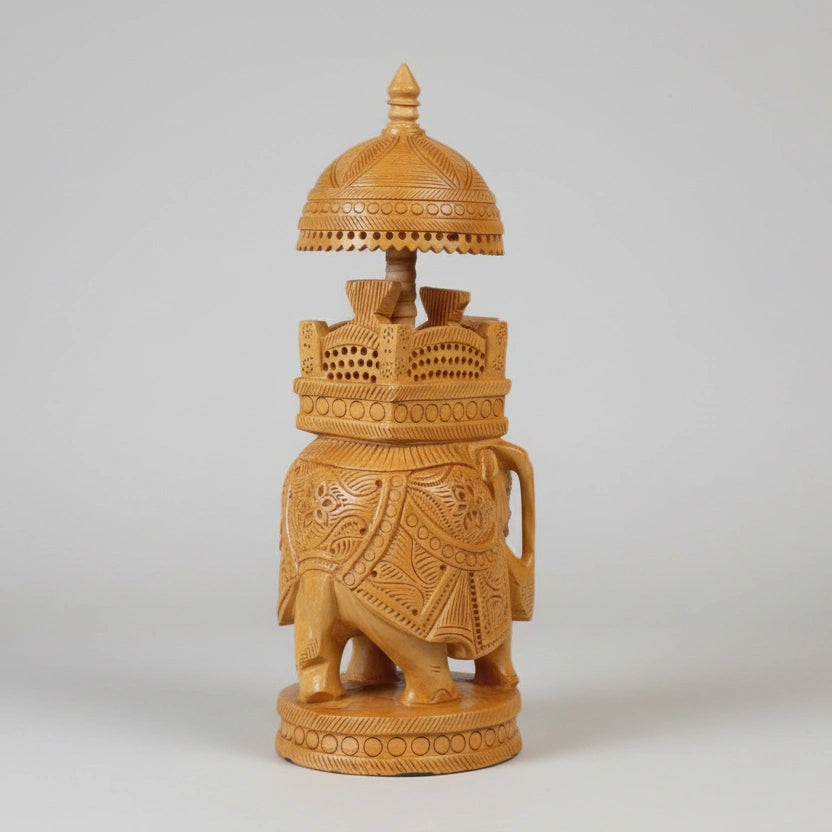 Close-up shot of the detailed hand-carving on a wooden Ambabari, highlighting the artisan craftsmanship.