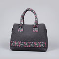 Women's jacquard fabric woven handbag with elegant pattern and top handles