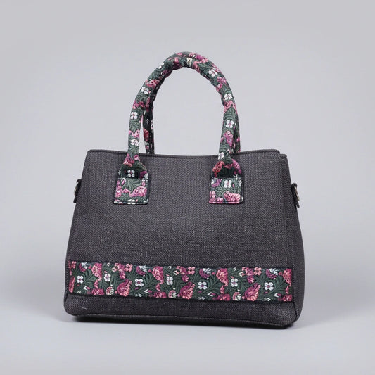 Women's jacquard fabric woven handbag with elegant pattern and top handles