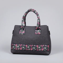Women's jacquard fabric woven handbag with elegant pattern and top handles
