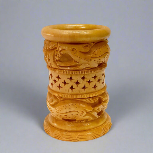 Elegant handmade wooden pen stand for office desk organization