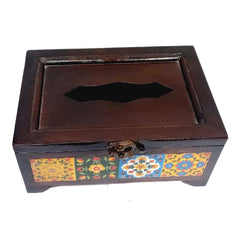 A hand-crafted Jaipuri blue pottery tissue box, perfect for a living room or tabletop decor.