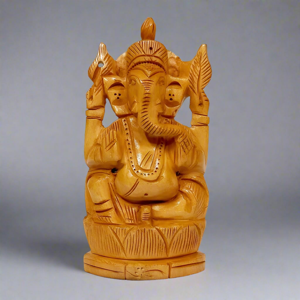 Handcrafted kadamb wooden Ganpati statue wood carving Ganesh Jaipur manufacturer wholesaler puja