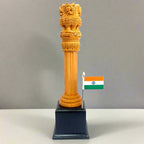 An Ashoka Pillar made from Kadamba wood, featuring intricate carvings on its tall cylindrical shape.