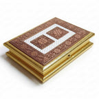 Side angle of 9x7 inch partitioned wooden dry fruit box for almonds cashews