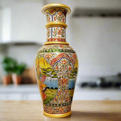 Traditional Radha Krishna painting on marble vase