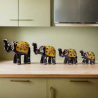 Traditional Indian Lac Elephant Set of 4, handcrafted with colorful detailing
