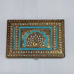 large royal peacock motif dry fruit box with 6 deep compartments, handcrafted for luxury festive gifting.