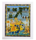 A luxurious hand-painted miniature painting on pure silk, depicting a scene from the Mughal period.