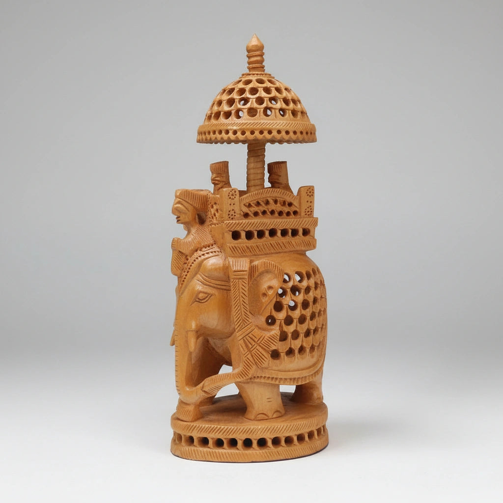 23cm tall premium wood elephant statue designed as a luxury showpiece for office or living room shelves.