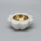 Handcrafted White Marble & Brass Candle Holder in Flower Petal Shape