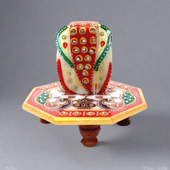 Marble Chowki Ganesh idol with hand painting, perfect for worship and gifting.