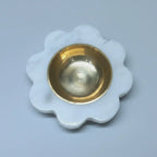 Top view of White Marble Diya with Golden Brass Bowl Insert