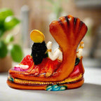 Marble dust Vishnu Lakshmi statue with intricate carvings and painting.