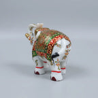 Side or back view of hand-painted marble elephant with Meenakari work — large 10 inch figurine