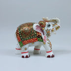 White marble elephant with gold and floral Meenakari body painting — traditional Jaipur craft