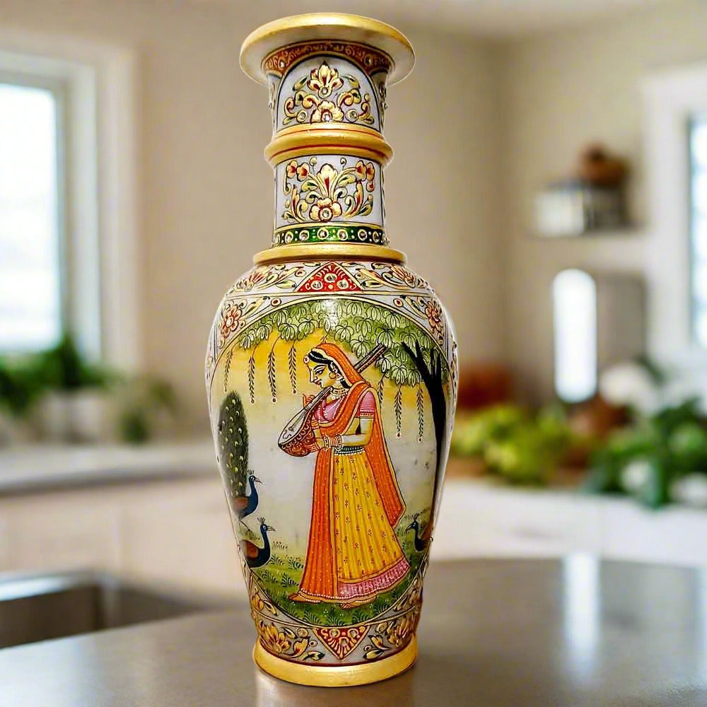 Hand-painted marble flower pot with lady design