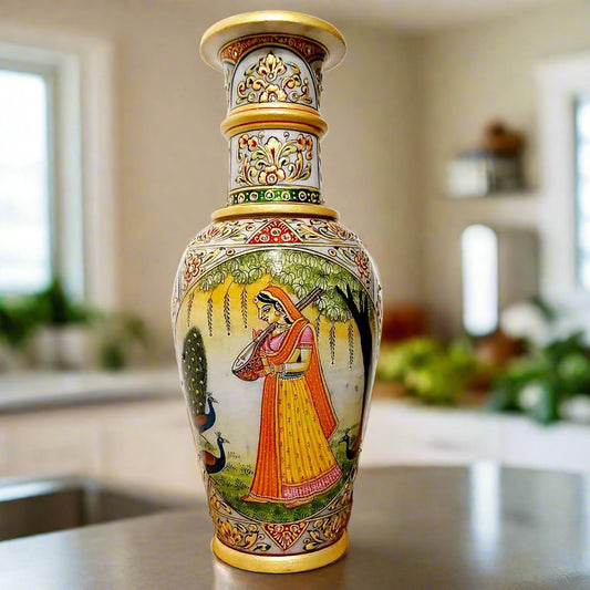 Hand-painted marble flower pot with lady design