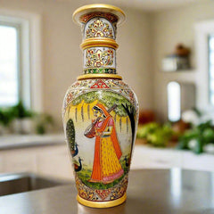 Hand-painted marble flower pot with lady design