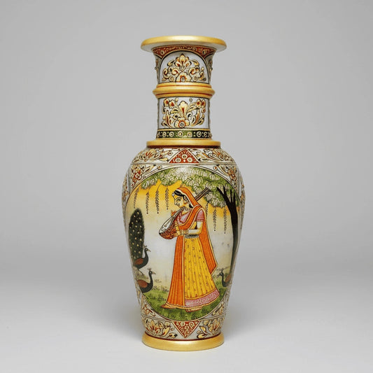 Hand-painted marble flower pot with Rajasthani lady Ragini 35cm