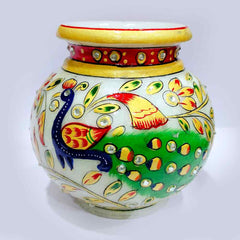 A marble kalash and pot set, used for holding holy water in religious ceremonies.