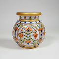 Pure marble pot used as holy water holder or flower vase, featuring emboss painting and blue stones.