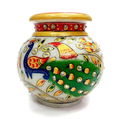 An ornate, carved marble pot and kalash, ideal for religious and spiritual use.
