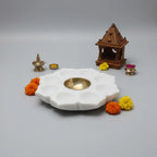 White Marble Lotus Candle Holder with Brass Bowl — Festive Home Decor