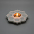 Marble Lotus Candle Holder with Brass Bowl — 9 Diya Plate with Tealight Lit