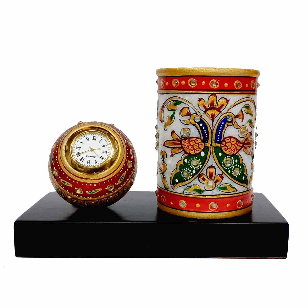 Multi-Color Marble Clock and Pen Holder Set – Luxury Corporate Gift Idea