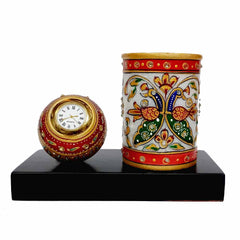 Multi-Color Marble Clock and Pen Holder Set – Luxury Corporate Gift Idea