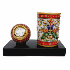 High-Quality Marble Clock with Attached Pen Holder – 18cm Stylish Office Accessory