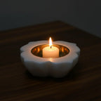 White Marble & Brass Tealight Holder with Candle Lit — Lifestyle Shot