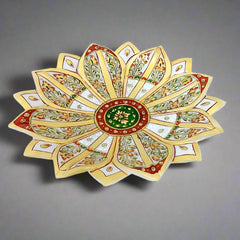 Round decorative marble urli centerpiece with hand-painted designs
