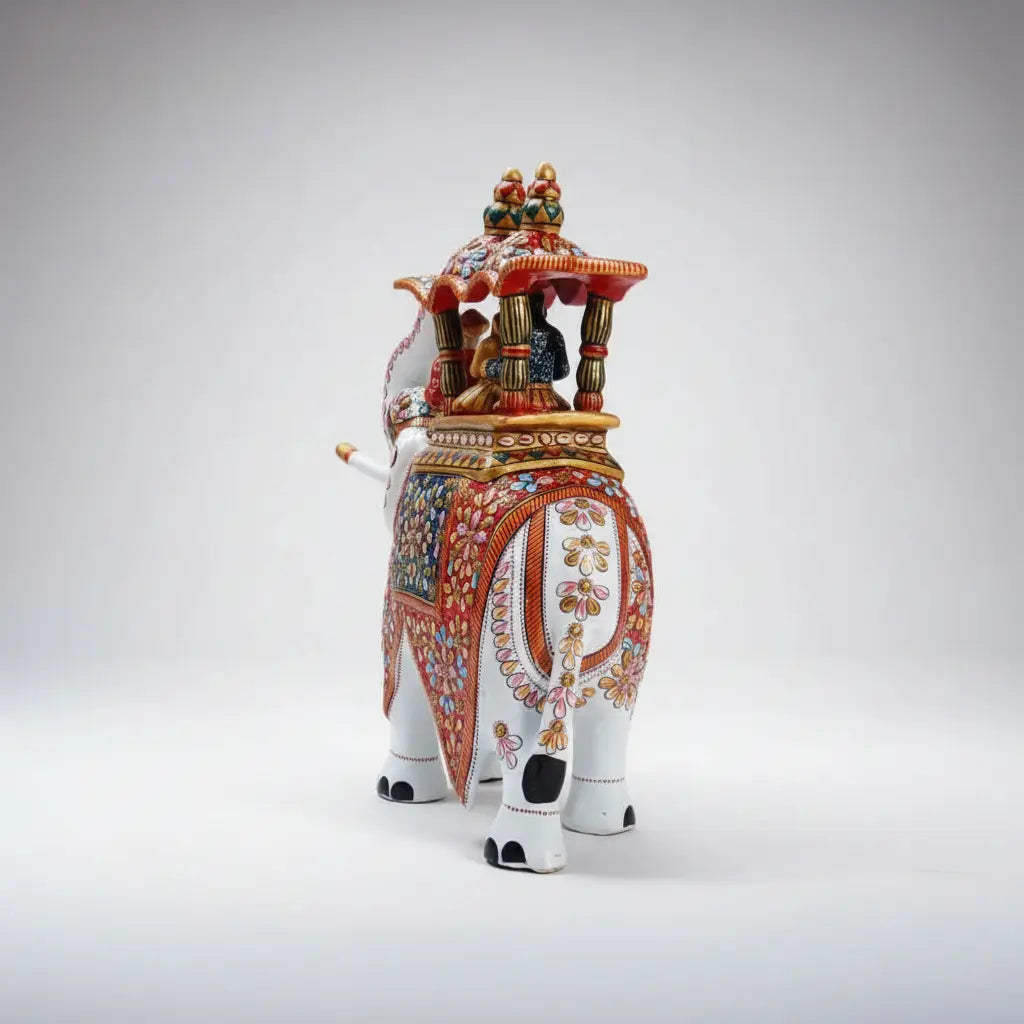 White Metal Meenakari Ambabari Elephant Showpiece styled as Home Decor, Premium Wedding and Diwali Gift from Jaipur